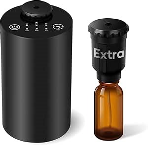 Waterless Essential Oil Diffuser Battery Operated Cordless Aromatherapy Diffuser with Timing & 3 Mist Levels car Diffuser，Black Aluminum Alloy (E10-2A)