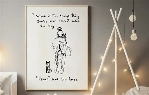 Ingelijste print Charlie Mackesy: de jongen, de mol, de vos en het paard - Perfect voor de kinderkamer, pasgeboren baby hoogwaardige kunstposter - Etsy België