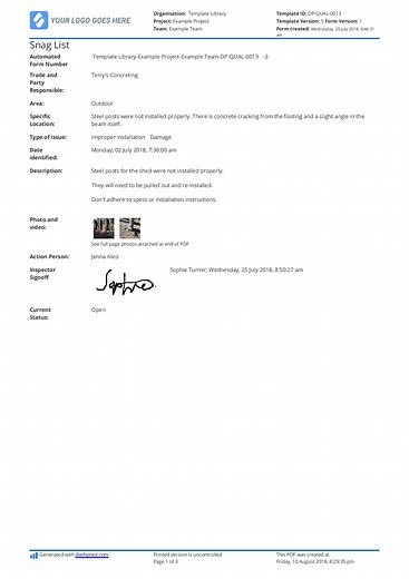 Free Construction Snag List template - Better than word, excel and PDF