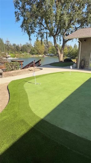 Don’t give up if you’re a real deal golfer, and you want a real deal putting green. We have what we call a professional green. These greens are designed to replicate bent blade grass. The biggest complaint we hear from golfers in regards to synthetic putting greens is the way it actually rolls across the surface and the way the ball deadens. Doing a professional surface it’s an actual shredded and rolled blade so we can tentatively get it to a specific speed on the stimp meter. It also has a gra