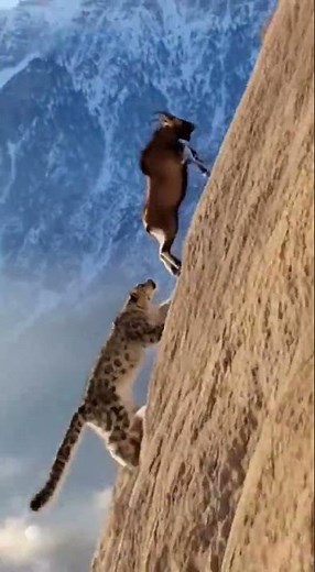 Snow Leopard Chases Mountain Goat Down a Steep Cliff | Real Wild Hunt