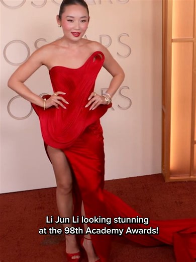 "Sinners" star Li Jun Li stuns in red on the 2026 Oscars carpet! #Osca...
