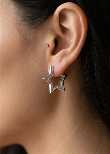 925 Sterling Silver Star Hoop Earrings | Minimalist Star Huggie Hoops | Dainty Silver Star Earrings | Modern Silver Earrings | Gift for Her - Etsy