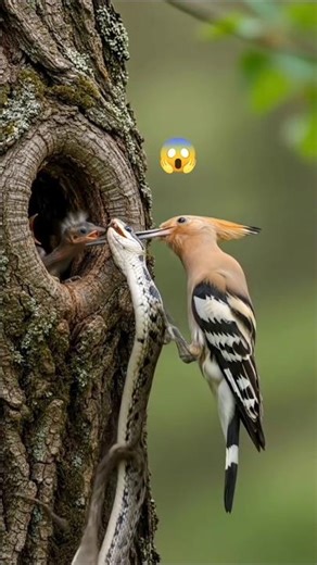 Mother Hoopoe Saves Baby from Big Snake 🐦🐍🔥#HoopoeBird#BigSnake#WildlifeShorts