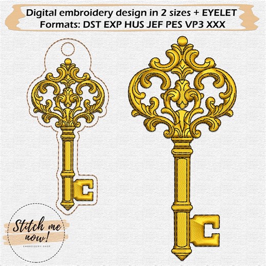 Enchanted Magic Key Machine Embroidery Design in 2 Sizes Includes Snap Tab Eyelet - Etsy