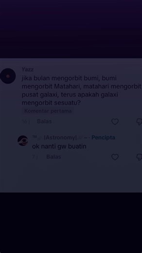 bagian 4|penjelasan 👇 Galaksi seperti Bima Sakti bukan sendirian. Ia bagian dari Grup Lokal (Local Group), bersama galaksi lain seperti Andromeda. Galaksi-galaksi dalam grup ini saling tarik-menarik karena gravitasi dan bergerak mengelilingi pusat massa bersama. 🌠 2. Grup galaksi juga bergerak Grup Lokal bergerak menuju kumpulan galaksi yang lebih besar (supercluster), seperti Supergugus Laniakea. 🌍 Kesimpulan singkat: Ya, galaksi juga mengorbit atau bergerak karena gravitasi. Tetapi pada ska