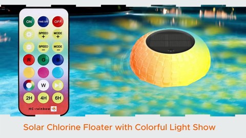 Pool Chlorine Floater with Solar Light, Remote Control Colorful Pool Light Show, 11 Light Modes Adjustable, IP68 Waterproof, Chlorine Tablet Floater with Adjustable Release for 3 inch or 1inch Tablets