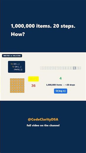 1,000,000 items. 20 steps. How? (Binary Search + Big-O)