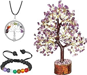 Amethyst Crystal Tree - Purple Stone - Housewarming Gift for Women - Chakra Tree of Life - Crystal Decor - Artificial Bonsai - Feng Shui for Wealth