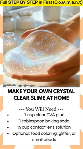 Make Your Own Crystal Clear Slime at Home Looking for a mesmerizing craft that’s simple, stretchy, and perfectly see-through? This Crystal Clear Slime is smooth, sparkly, and super satisfying to play with. It’s a fun sensory activity for kids and adults alike—and can be customized with color, glitter, or even glow powder! | Kira Recipes