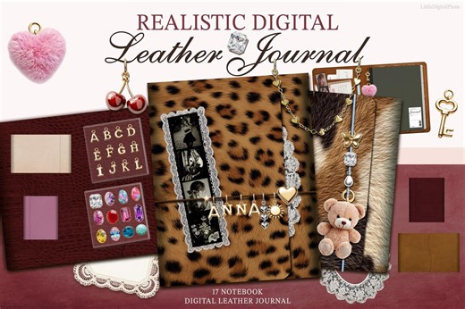 Realistic Leather Digital Journal for Goodnotes With Charms and Deco Elements, 17 Digital Notebooks, Customizable Aesthetic Dashboard - Etsy