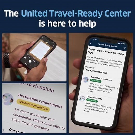 You'll now be able to upload and validate COVID-19 test results, review local entry requirements, find testing providers and store vaccination records all in the "My Trips" section of the United app or website. Travel easier with the United Travel-Ready Center ➡️ uafly.co/TravelReady | United