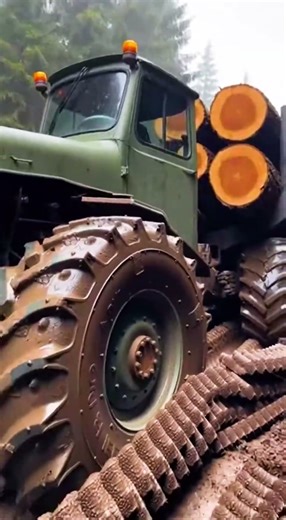 Tractor Pulling Logs Through the Deep Forest