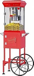Amazon.com: 6oz Popcorn Machine Cart 24 Cups per Batch, Commercial Popcorn Maker With Wheels, Movie Theater Vintage Popcorn Machine Stand, For Commercial, Home, Movie Theater, Gift (Red): Home & Kitchen