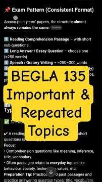 BEGLA-135 IGNOU | Last 5 Years Question Paper Analysis | Repeated & Most Important Questions 🔥