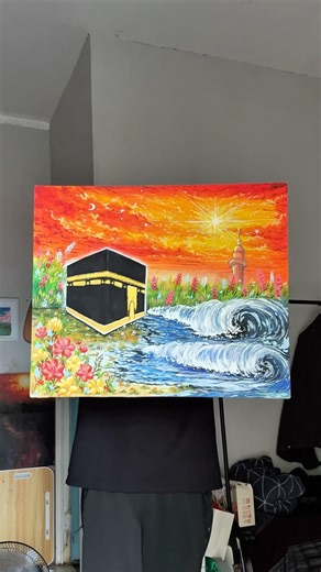Painting ka'bah with shining ramadhan vibes use poster colors