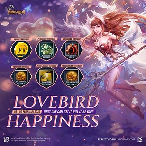 LOVEBIRD HAPPINESS 🌟 Top Up jadi Happy dengan HADIAH Langsung ! 🎁2 Dustfall Artifact 🎁300 Midnight's Toll LB 🎁300 Happiness Pill Pack LB Selengkapnya 👇 https://tinyurl.com/LOVEBIRD-HAPPINESS #PerfectWorld2Indonesia #topup | Perfect World 2 Indonesia