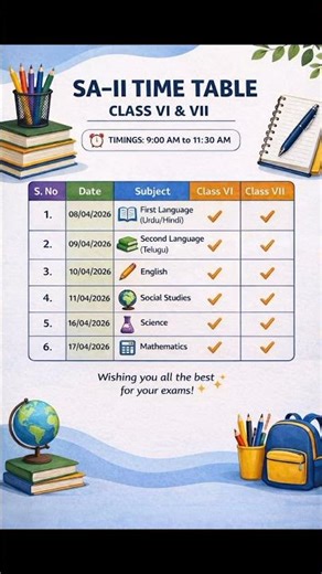 Revised SA-2 Examination Time Table Released class of 6th and 7th #ts #exam #timetable #6th #7th