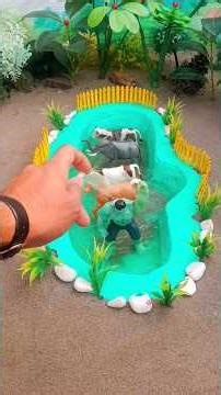 diy mini fishpond how to make fishpond , animal shower and hand waterpump #fishpond #handpump #cow