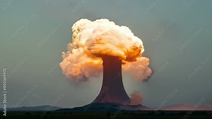 Huge nuclear bomb explosion with a mushroom cloud, weapon of mass destruction