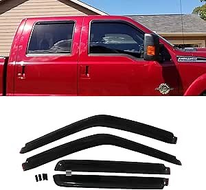 Rainproof Side Window Wind Deflectors for 1999-2016 Ford F250/F350/F450 Super Duty SuperCrew/Crew Cab, in Channel Sun Rain Guard SetsWindow Visors,Vent Deflector 194953