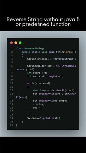 Reverse String in Java | Two Pointer Approach (Interview Question) #java #interview #coding