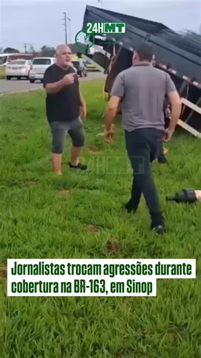 Luiz Gonzaga Neto | Jornalista MT on Instagram: "Os jornalistas Fernando Itamir @fernando_itamir e Joca de Souza @deubo_comjocadesouza , ambos de Sinop, se envolveram em uma confusão com troca de agr3ss0es fís1c4s durante a cobertura de um ac1dente na BR-163, na manhã desta quinta-feira (5). Vídeos que circulam nas redes sociais mostram o confronto no local da ocorrência. Segundo testemunhas, o desentendimento seria antigo e estaria ligado a desacordos por serviços prestados anteriormente. As in