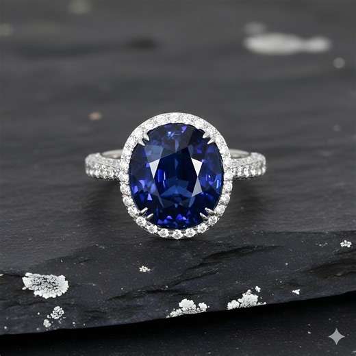 Oval Blue Sapphire Engagement Ring, 14K White Gold Diamond Halo Ring, Classic "something Blue" Wedding Ring, Timeless Bridal Jewelry. - Etsy