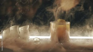 Cocktails with dry ice on the bar