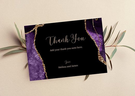 Printable Thank You Card, Editable Purple and Gold Thank You Note, Any Occasion Thank You Card, Instant Download - Etsy