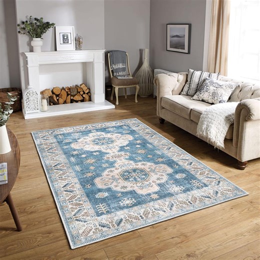 Turkish Accent Rug: Blue Ethnic Design (hallway, Kitchen, Bedroom) - Etsy