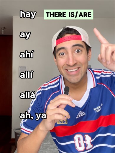 En inglés, “ahí” y “allí” se traducen igual. La diferencia está en la distancia. “Ahí” es para objetos de mediana distancia y “allí” para más lejanos. “Allá” es el más alejado de los tres. Ejemplos: hay → There is / There are Example: Hay un problema. → There is a problem. ay → Oh! Example: ¡Ay! Me olvidé. → Oh! It forgot. ahí → There Example: Está ahí. → It’s there. allí → There Example: Él vive allí. → He lives there. allá → Over there Example: Mira allá! → Look over there! ah, ya → Oh, okay E