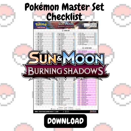 Pokémon TCG - Burning Shadows - Master Set Checklist (download) - Etsy