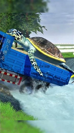 SpinTires MudRunner | Truck Simulator Ep 405 |Giant Turtle Pulls a Sand Dump Truck Across the River!