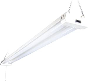 Maxxima 4 ft. Utility LED Shop Light Fixture - 40 Watt, Linkable, Frosted Lens 5000K Daylight 4400 Lumens, Plug in, Pull Chain, Ideal for Garage and Workshop Lighting