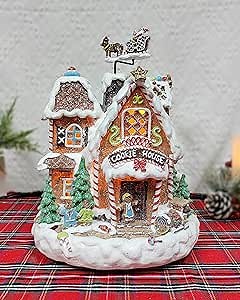 MOMENTS IN TIME Gingerbread Cookie House LED Animated Musical Christmas Village Building with Santa Sleigh & Lights Battery Adapter Powered Festive Holiday Tabletop Display Hand Painted