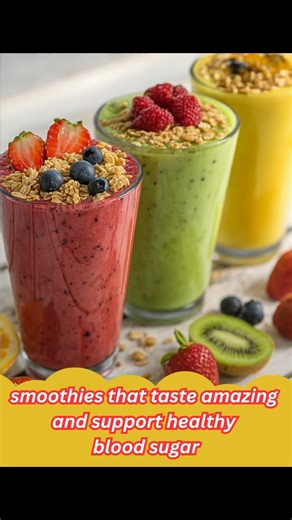Looking for smoothies that taste amazing and support healthy blood sugar? Here are three refreshing, diabetic-friendly blends you’ll love: 1️⃣ Berry Blast Smoothie Mixed berries, ½ banana, unsweetened almond milk, stevia. Top with almonds and berries. Low sugar, rich in antioxidants. 2️⃣ Green Kiwi Smoothie Kiwi, ¼ banana, spinach, unsweetened coconut water. Top with chia seeds. Refreshing and blood-sugar friendly. 3️⃣ Tropical Mango Smoothie ½ cup mango, ½ banana, almond milk, chia seeds. Top w