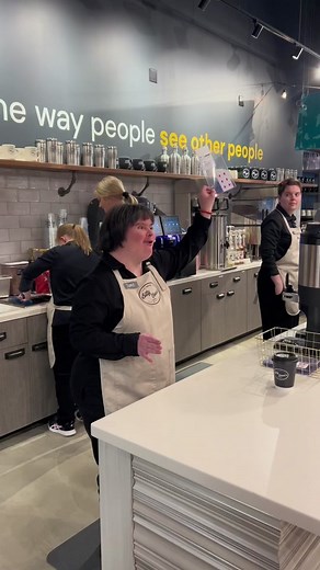 Jamie and Favorite Customer Reunited at Bitty and Beau's Coffee Grand Opening!