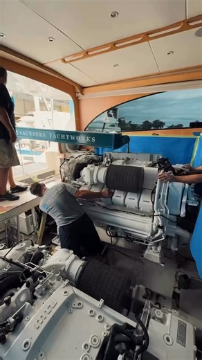 Johnson&Towers/Western Branch on Instagram: "#TBT @saundersyachtworks Engines on the hook, bulkhead’s wide open—repower season is in full swing! 💪 Up next, brand-new MTU 12V2000s for the Mollie! #gulfcoastboatyard #gandsyachts #sportfishing #mtu"