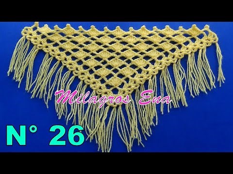 Chal N° 26 tejido a crochet en Punto ABANICOS combinado con punto Red para CHALES EN V o en punta
