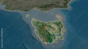 Tasmania - state of Australia with its capital zoomed on the satellite map of the globe. Animation 3D