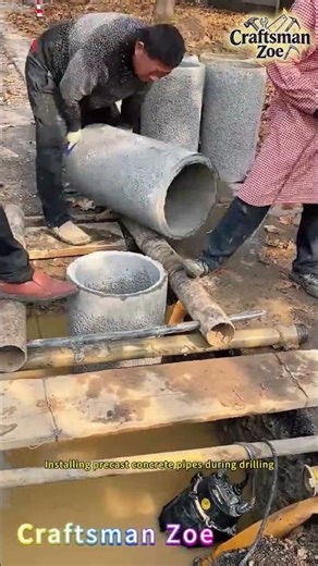 Installing precast concrete pipes during drilling