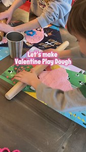 1.6K views · 15 reactions | Frosting playdough is so easy…a little sticky… taste safe …or dessert for my kids ! Recipe: Tub of frosting plus 2.5-3 cups of powdered sugar. More sugar = less sticky We threw some strawberries in too—so added even more sugar. Shootout to @friendsartlab who introduced me to using the mixer for playdough and I’ve never looked back! Best hack ever ❤️ #sensoryplay #playdough #valentinecrafts | Domino & Juliette | Facebook
