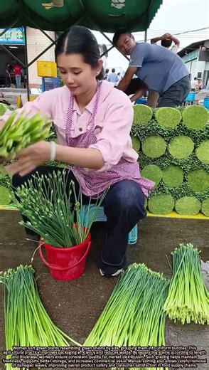 Sorting Green Onion-like Greens into Bundles by Size for Market Quality