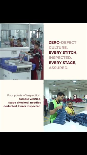 Laxmipati Apparels on Instagram: "Zero-Defect Culture isn’t just on paper; it’s something we live by. Every garment that leaves our floor passes through a precise, four-point inspection system designed to eliminate errors before they exist. It begins with sample verification, setting the benchmark for quality from the first piece. Then comes stage-wise checking, where every process is monitored in real time. Our needle deduction ensures safety and accuracy, down to the smallest detail. Finally, 