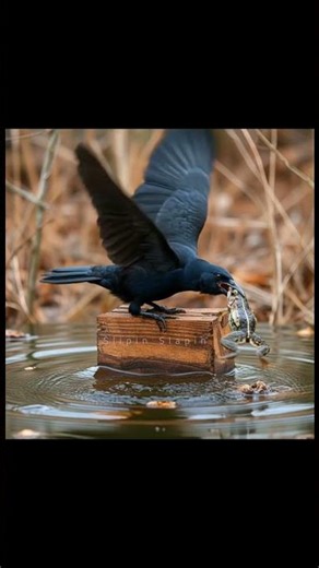 Crow catch a frog