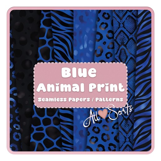 Blue Animal Print Seamless Papers – 14 Leopard Zebra Giraffe Patterns, Blue and Black Backgrounds - Etsy