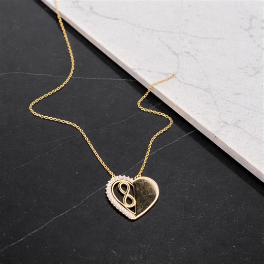 Gold Heart Infinity Necklace, Dainty CZ Pendant, Romantic Gift - Etsy