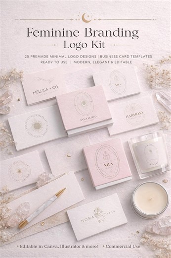 Celestial Logo Kit | 25 Feminine Celestial Logos | Black & Pink Brand Marks | Mystic Spiritual Pack | Editable Bundle - Etsy Australia