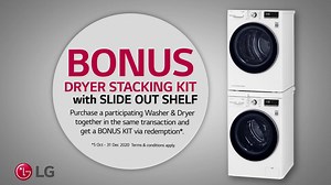 Here's another reason to upgrade the laundry this weekend. 😁😁 Life's Good with this great BONUS Dryer Stacking Kit when you purchase a participating washer & dryer together. Via redemption, terms & conditions apply. 5 Oct - 31 Dec 2020 Click here to learn more: https://www.lg.com/nz/promotions/stackingkit2020 | LG Global